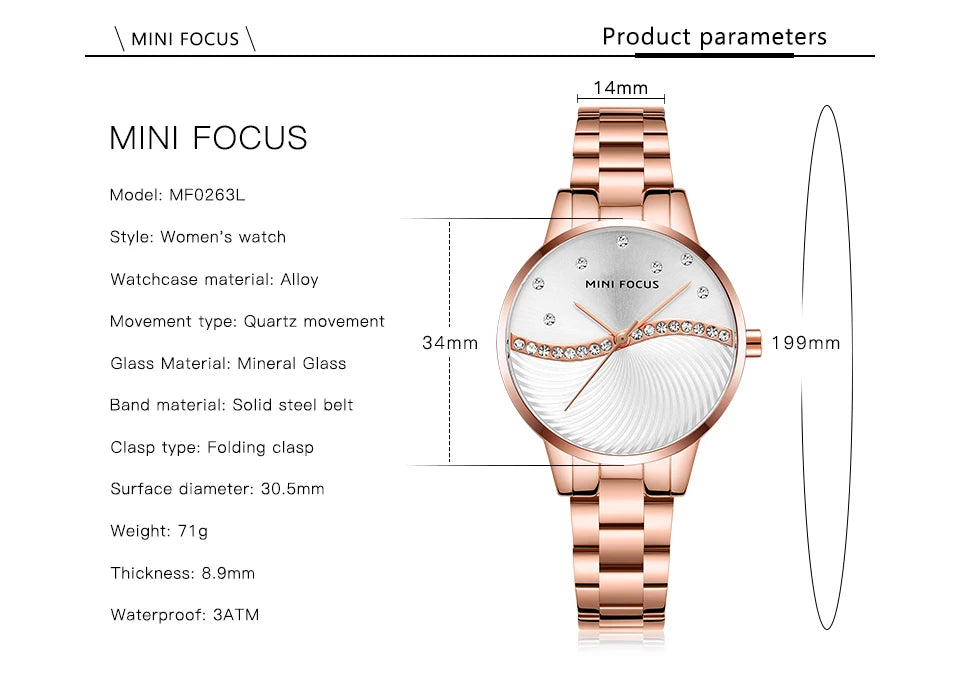 MINI FOCUS Womens Watches Top Brand Luxury Ladies Ultra Thin Watch Stainless Steel Waterproof Clock Quartz Wristwatch Woman 0263
