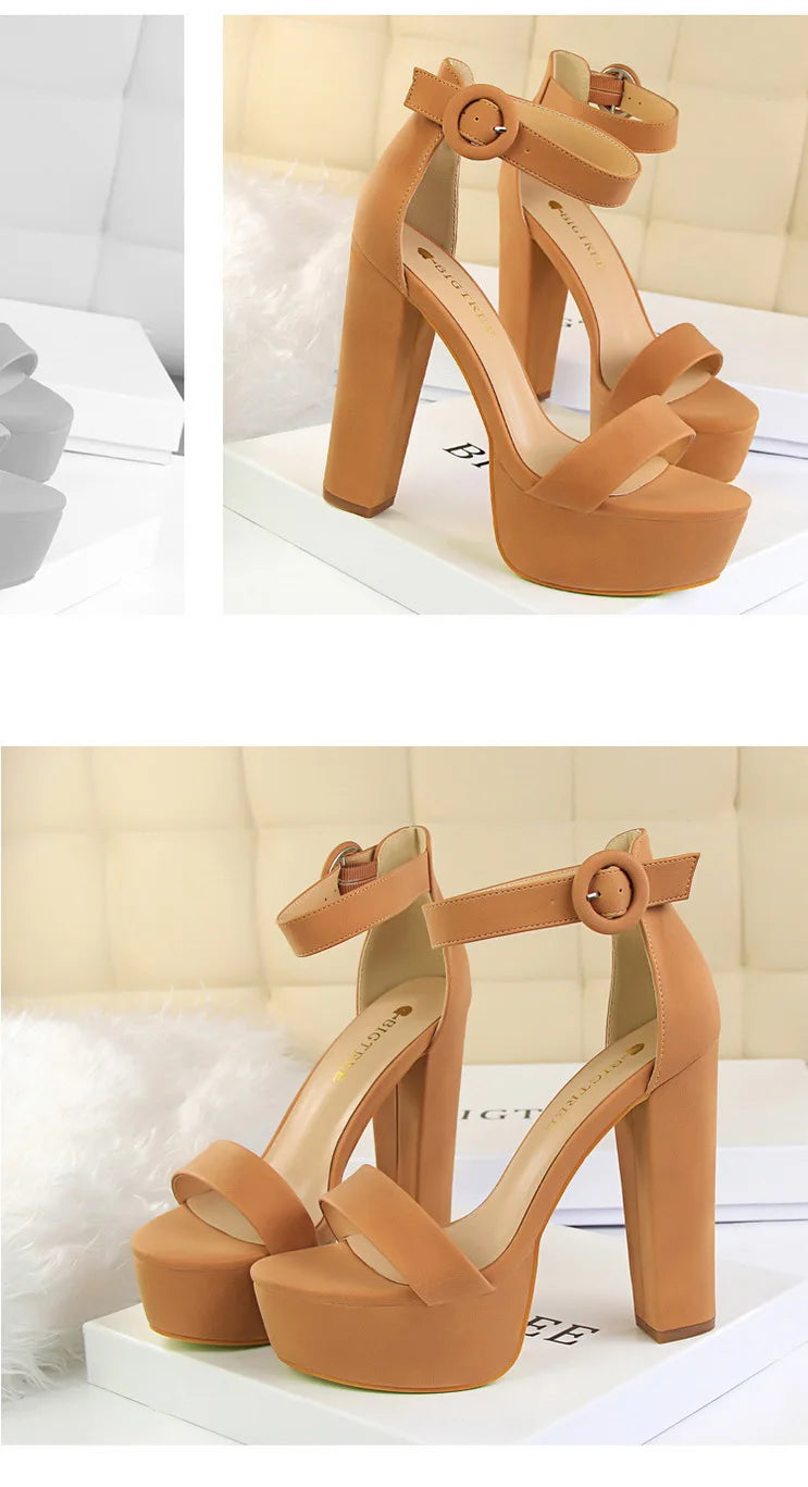BIGTREE Shoes Women Pumps High Heels Shoes Women Heels Sexy Block Heels Fashion Women Sandals Platform Buckle New Ladies Shoes