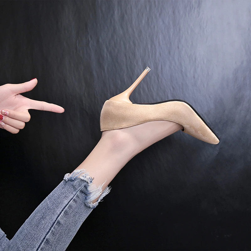 Aphixta Shoes Woman Super High Heels Pumps Nude 10cm Thin Heels Wedding Shoes Party Ladies Shoes US Large Size 48 Classic Pumps