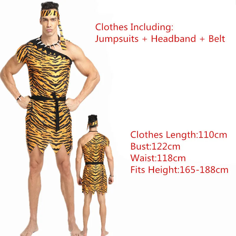 Men Women African Original  Savage Costume Adults Wildman Cosplay Costumes  Carnival Dress Party Decor Halloween