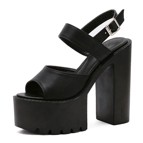 Gdgydh Black White Sandals Woman Extreme High Heels 2022 New Summer Ankle Strap Soft Leather Ladies Summer Shoes Platform Buckle