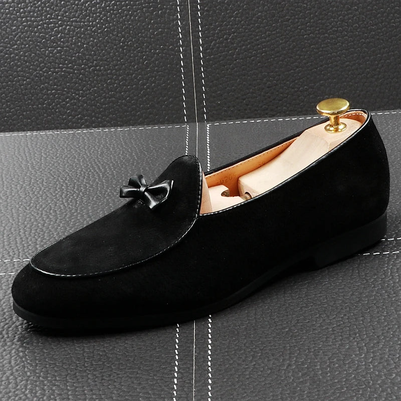CuddlyIIPanda Men Fashion Casual Loafers Summer Pointed Toe Breathable Driving Shoes Male Butterfly-knot Wedding Dress Shoes