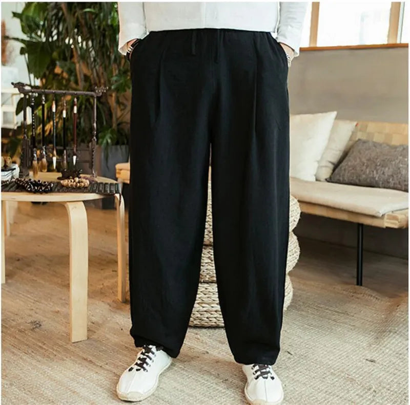 2026 Autunm men's plus size M- 5XL 6XL 7XL cotton linen pants,Fashion streetwear wide leg  Harem Hip Hop Trousers large size