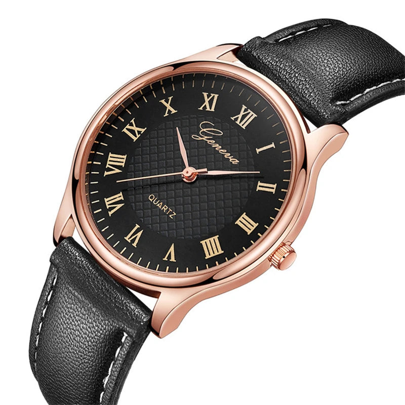Modern Fashion Black Quartz Men Watches Tide Brand Leather Band Big Dial Men's Business Clock Drop Shipping Relojes Hombre