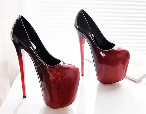 SDTRFT Stilettos Plus:34-42 43 Spring women's Patent Leather platform pumps 19cm thin high heels wedding shoes zapatos mujer