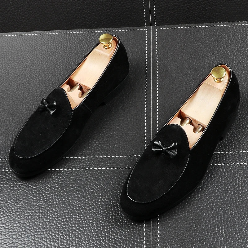 CuddlyIIPanda Men Fashion Casual Loafers Summer Pointed Toe Breathable Driving Shoes Male Butterfly-knot Wedding Dress Shoes