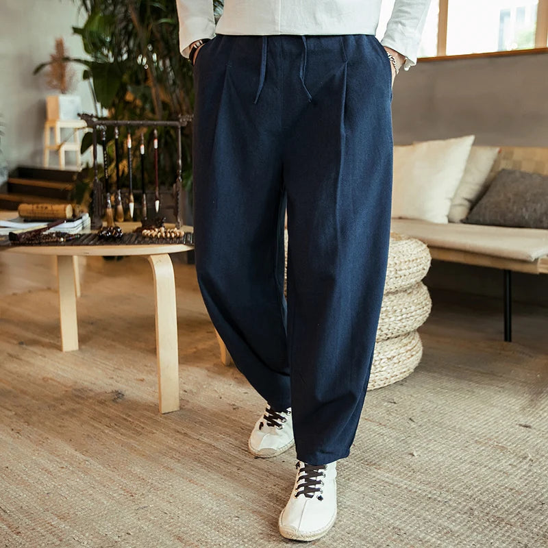 2026 Autunm men's plus size M- 5XL 6XL 7XL cotton linen pants,Fashion streetwear wide leg  Harem Hip Hop Trousers large size