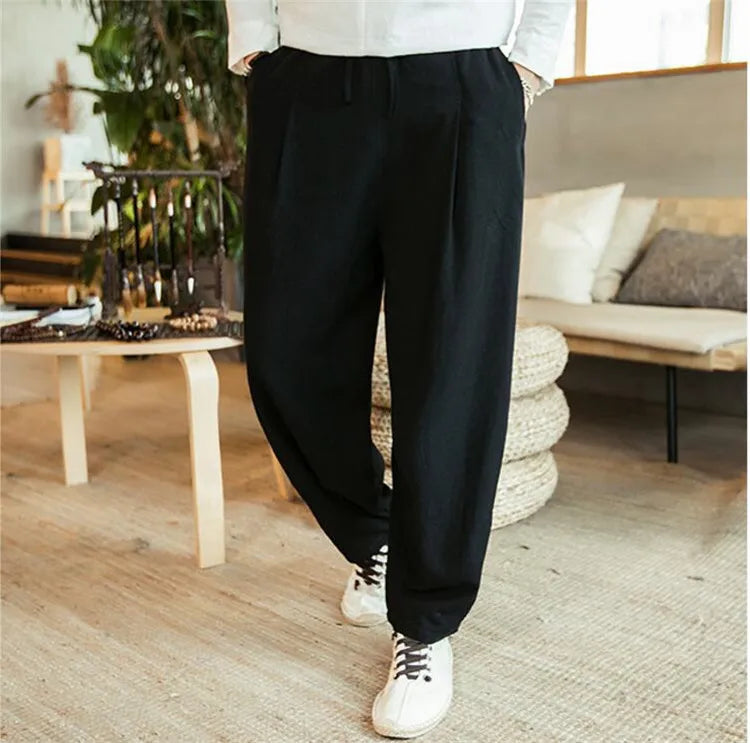 2026 Autunm men's plus size M- 5XL 6XL 7XL cotton linen pants,Fashion streetwear wide leg  Harem Hip Hop Trousers large size