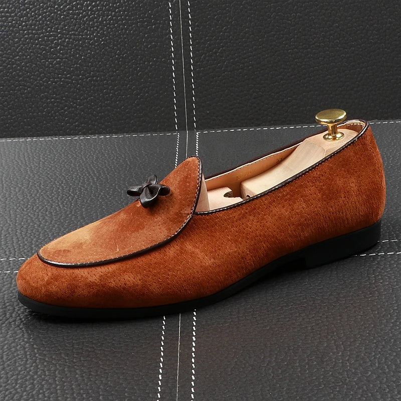 CuddlyIIPanda Men Fashion Casual Loafers Summer Pointed Toe Breathable Driving Shoes Male Butterfly-knot Wedding Dress Shoes