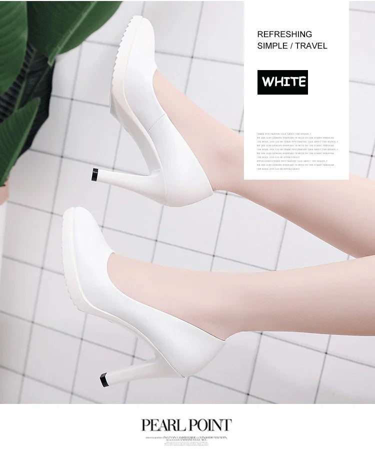 GKTINOO Leather Shoes Women Pointed Toe Pumps Sapato feminino High Heels Shallow Fashion Black Work Shoe Plus Size 33-43