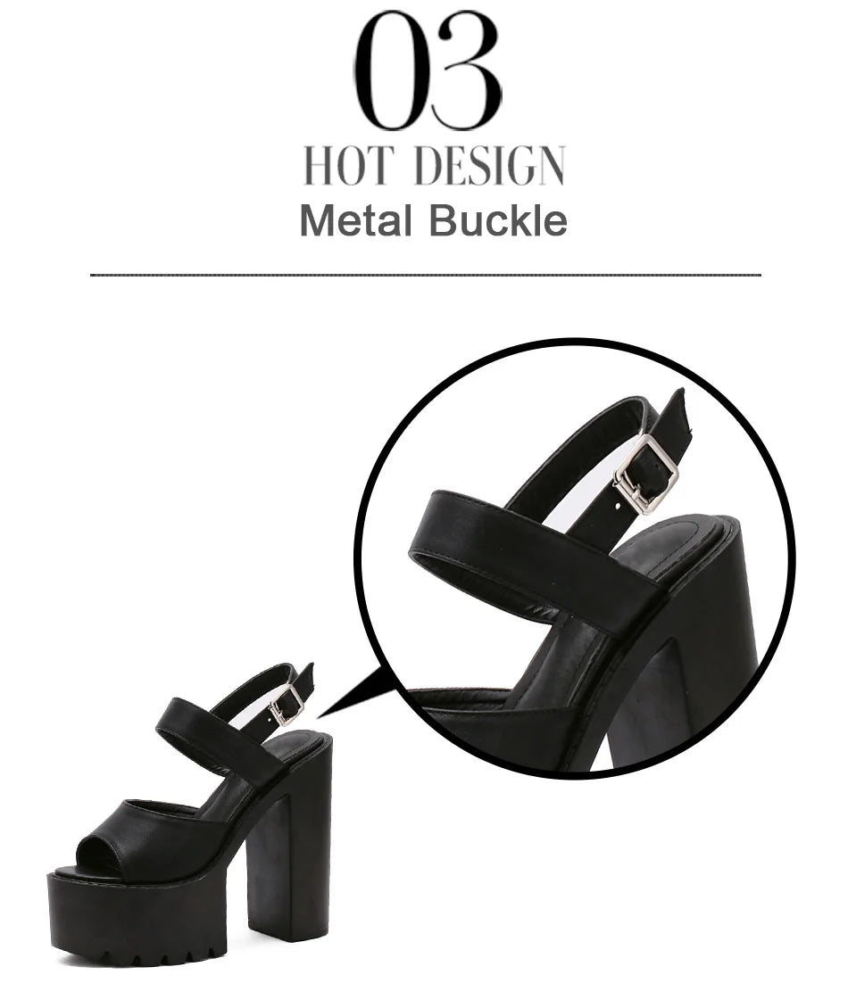 Gdgydh Black White Sandals Woman Extreme High Heels 2022 New Summer Ankle Strap Soft Leather Ladies Summer Shoes Platform Buckle