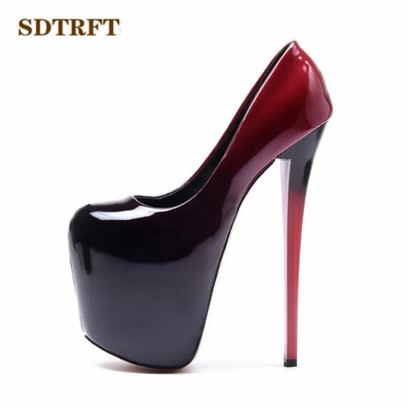 SDTRFT Stilettos Plus:34-42 43 Spring women's Patent Leather platform pumps 19cm thin high heels wedding shoes zapatos mujer
