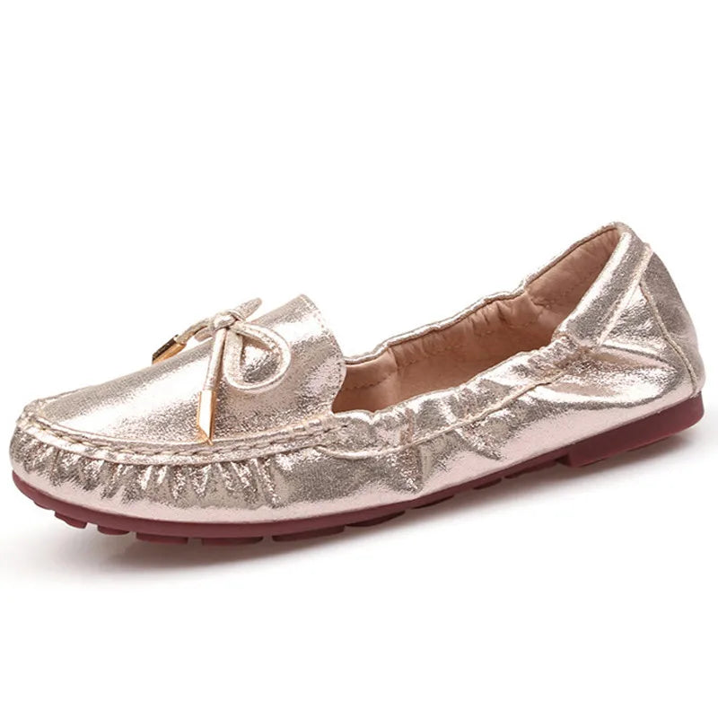 CEYANEAO Bow tie Loafers Silver Gold Ballet Flats 2019 Casual Slip On Shoes Woman Shallow Soft Summer Women Flat ShoesE1681