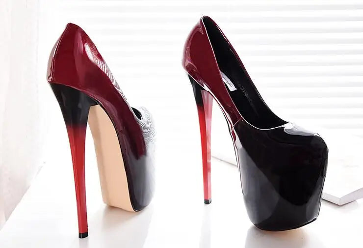 SDTRFT Stilettos Plus:34-42 43 Spring women's Patent Leather platform pumps 19cm thin high heels wedding shoes zapatos mujer