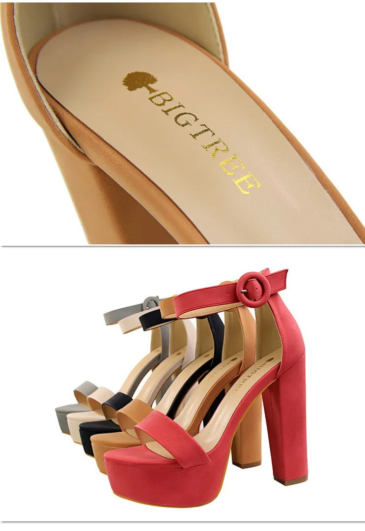 BIGTREE Shoes Women Pumps High Heels Shoes Women Heels Sexy Block Heels Fashion Women Sandals Platform Buckle New Ladies Shoes