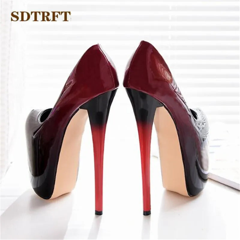 SDTRFT Stilettos Plus:34-42 43 Spring women's Patent Leather platform pumps 19cm thin high heels wedding shoes zapatos mujer