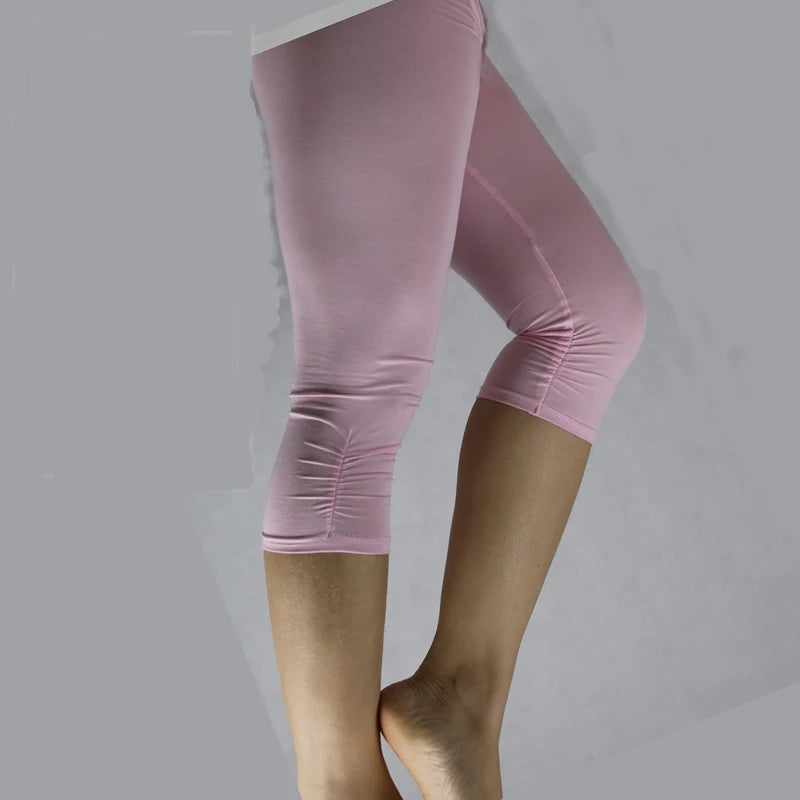 Leggings XS-7XL Summer Legings Women 3/4 Short Legging Pants Thin Women Large Size Stretch Grey Black White Pink 6XL 5XL 4XL 3XL