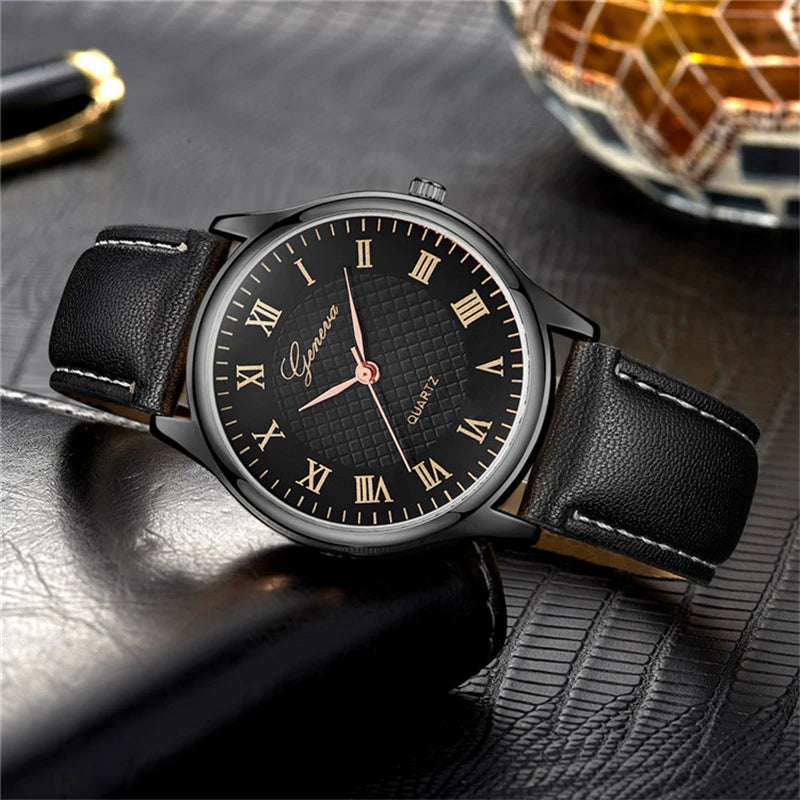 Modern Fashion Black Quartz Men Watches Tide Brand Leather Band Big Dial Men's Business Clock Drop Shipping Relojes Hombre