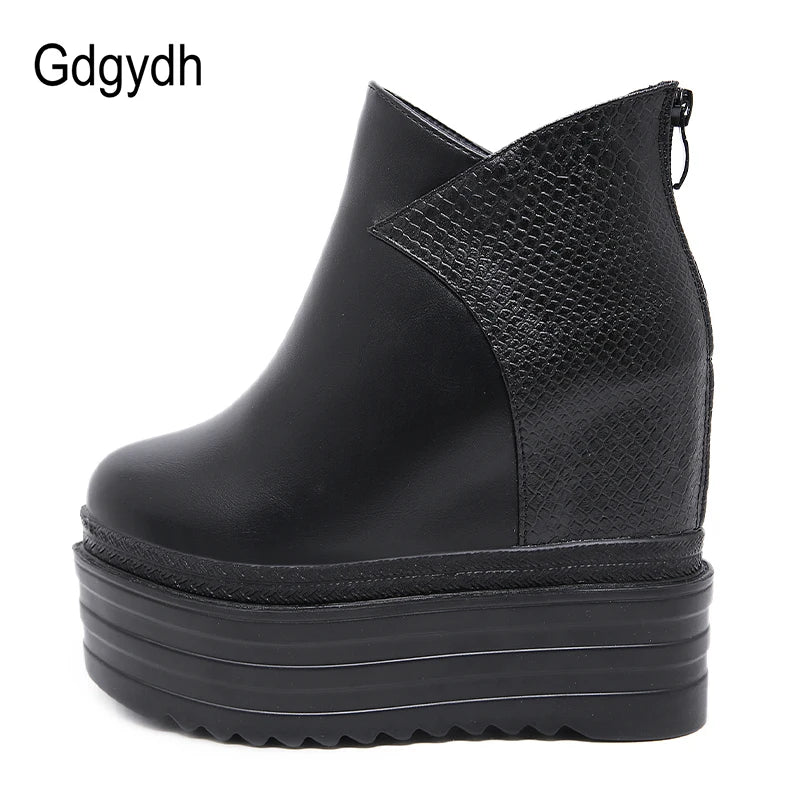 Gdgydh Female Platform Wedges Boots Black Autumn Ankle Boots For Women High Heels Ladies Cosplay Shoes Back Zipper