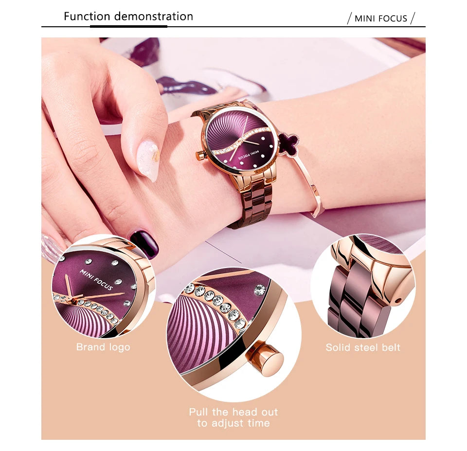 MINI FOCUS Womens Watches Top Brand Luxury Ladies Ultra Thin Watch Stainless Steel Waterproof Clock Quartz Wristwatch Woman 0263