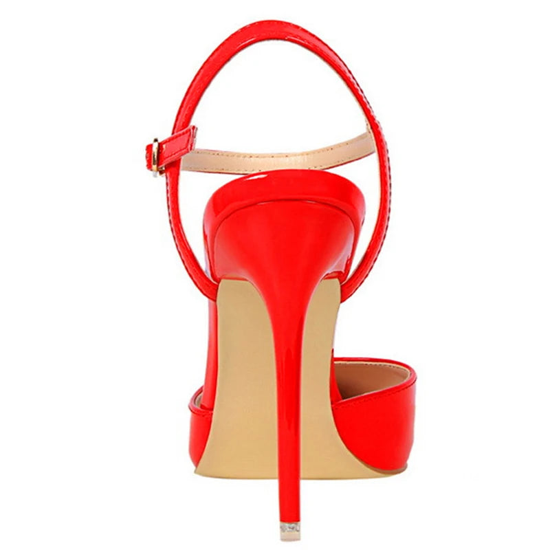 11 Colors Fashion Patent Leather Shallow Women Sandals 2025 Summer Pointy Toe Ankle Buckle High Heels Female Wedding Shoes Party
