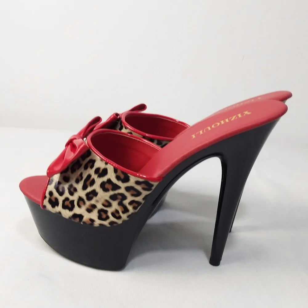 Sexy 15 cm high heels slippers, bow embellish sexy bride wedding high heels pole dancing sandals