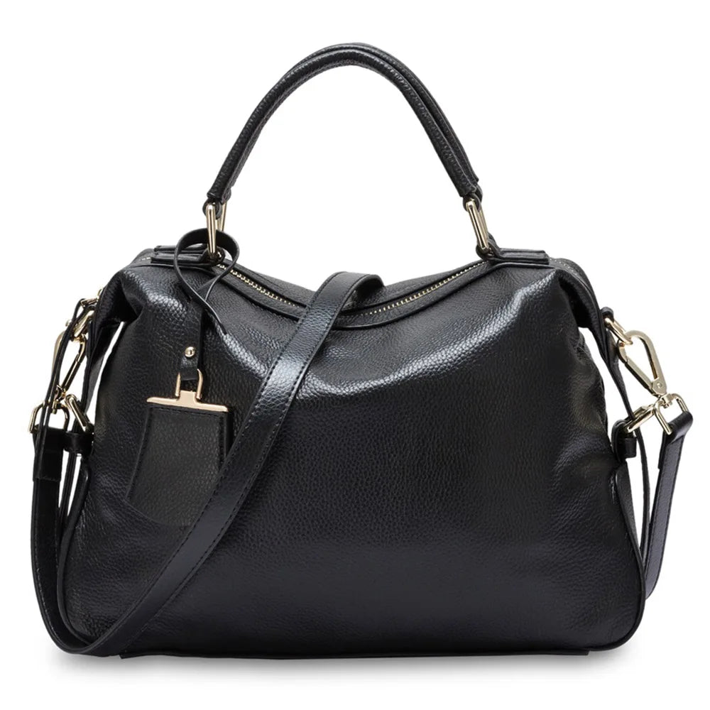 Zency Fashion 100% Genuine Leather Women's Tote Bag Boston Charm Crossbody Messenger Handbag Luxury Shoulder Purse for Females