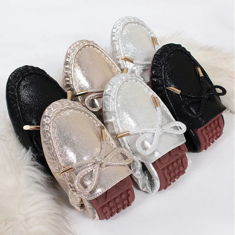 CEYANEAO Bow tie Loafers Silver Gold Ballet Flats 2019 Casual Slip On Shoes Woman Shallow Soft Summer Women Flat ShoesE1681