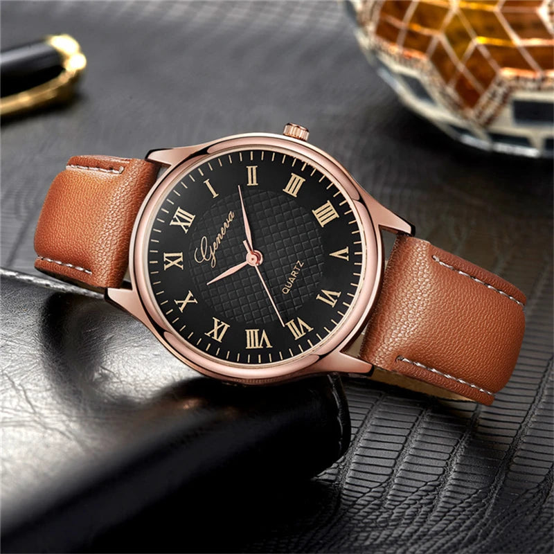 Modern Fashion Black Quartz Men Watches Tide Brand Leather Band Big Dial Men's Business Clock Drop Shipping Relojes Hombre