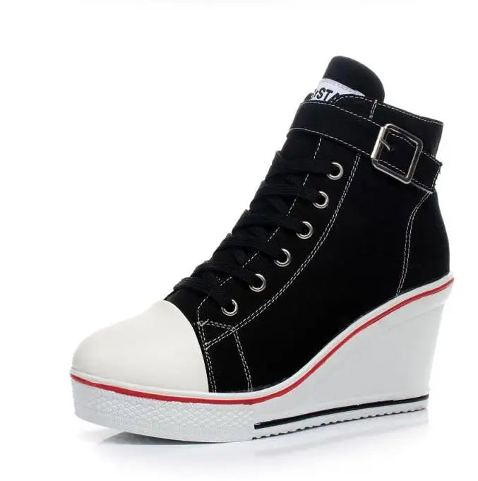 hot Canvas Shoes Women Wedges High Top Platform Shoes Woman Casual Trainers Elevator Shoe High Heels Zapatos Mujer size 35--43