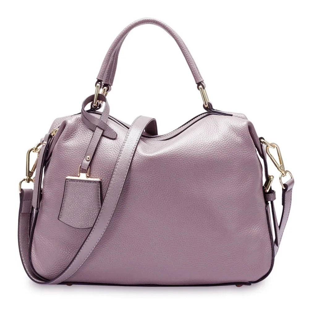 Zency Fashion 100% Genuine Leather Women's Tote Bag Boston Charm Crossbody Messenger Handbag Luxury Shoulder Purse for Females