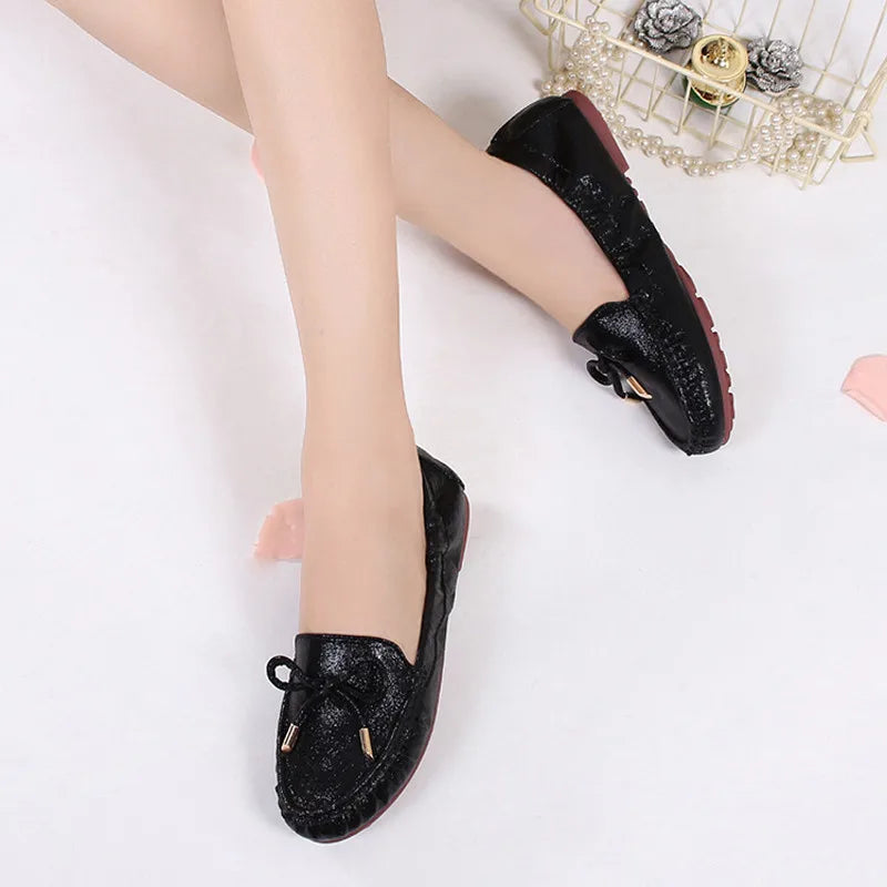 CEYANEAO Bow tie Loafers Silver Gold Ballet Flats 2019 Casual Slip On Shoes Woman Shallow Soft Summer Women Flat ShoesE1681
