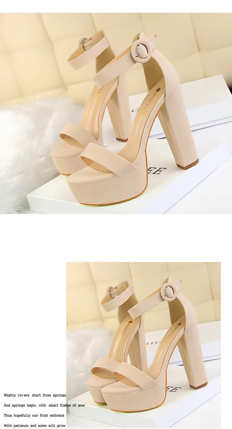 BIGTREE Shoes Women Pumps High Heels Shoes Women Heels Sexy Block Heels Fashion Women Sandals Platform Buckle New Ladies Shoes