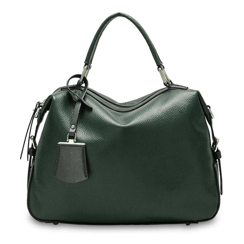 Zency Fashion 100% Genuine Leather Women's Tote Bag Boston Charm Crossbody Messenger Handbag Luxury Shoulder Purse for Females