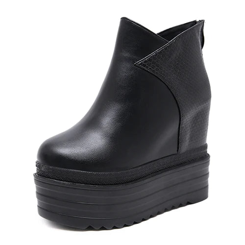 Gdgydh Female Platform Wedges Boots Black Autumn Ankle Boots For Women High Heels Ladies Cosplay Shoes Back Zipper