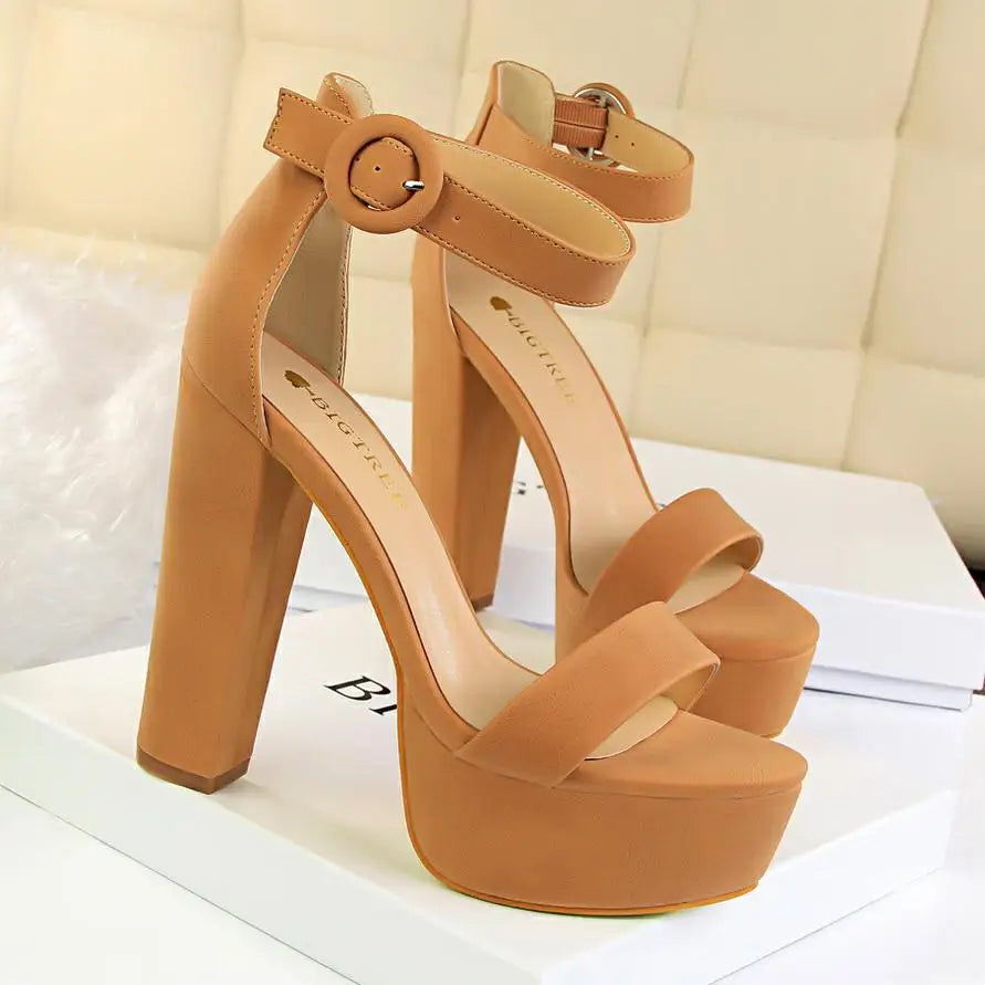 BIGTREE Shoes Women Pumps High Heels Shoes Women Heels Sexy Block Heels Fashion Women Sandals Platform Buckle New Ladies Shoes
