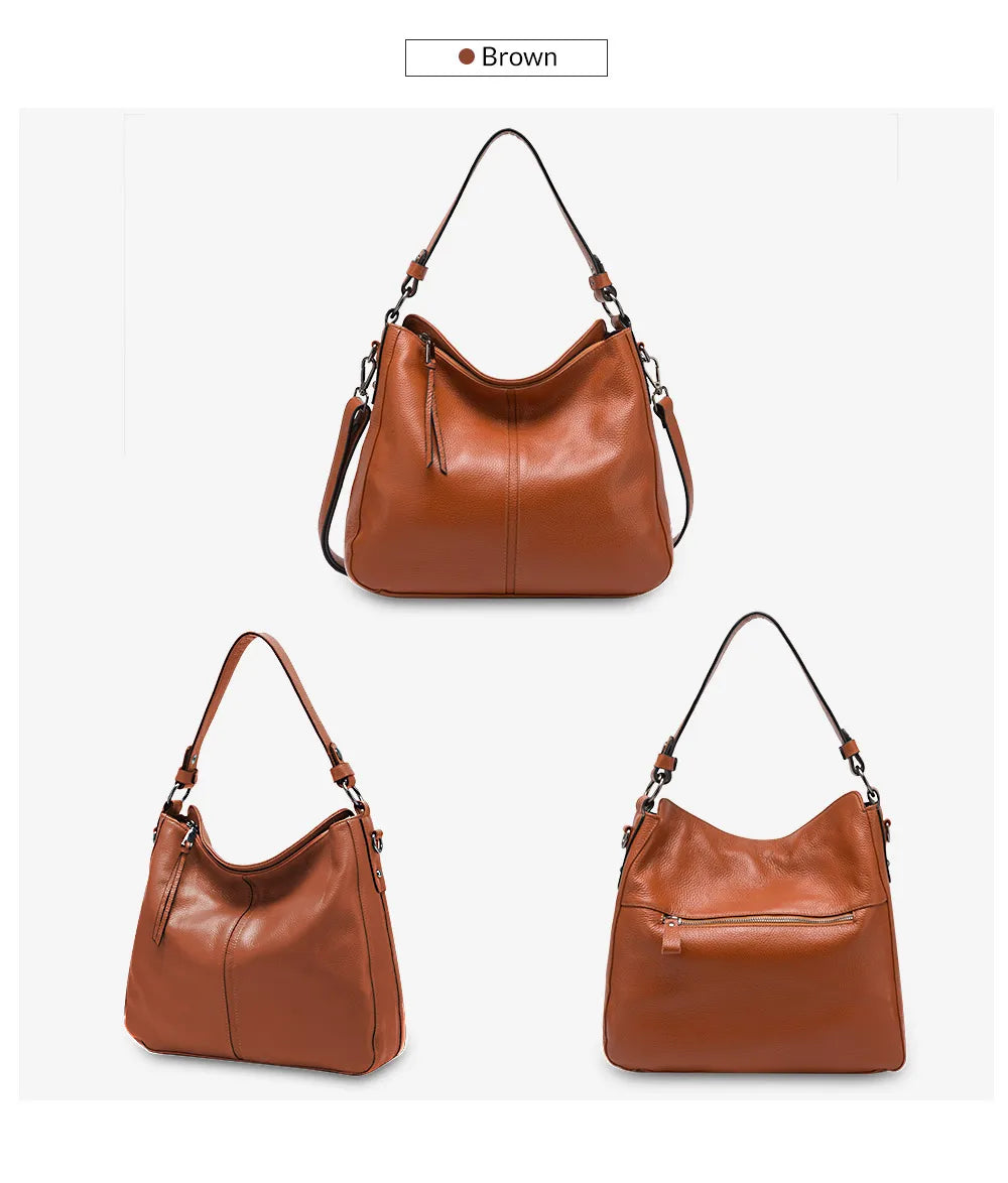 Zency 100% Genuine Leather Elegant Women Shoulder Bag Classic Black Hobos Roomy Casual Tote Handbag Crossbody Messenger Grey