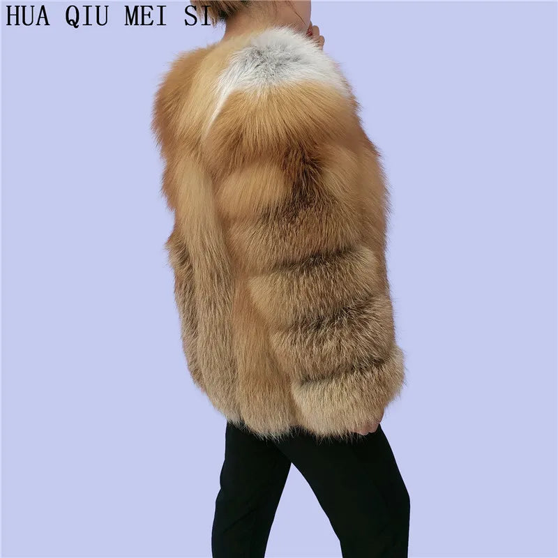 HUAQIUMEISI Real fox fur coat women's autumn and winter vertical bar natural fox jacket new fashion silver fox fur coat