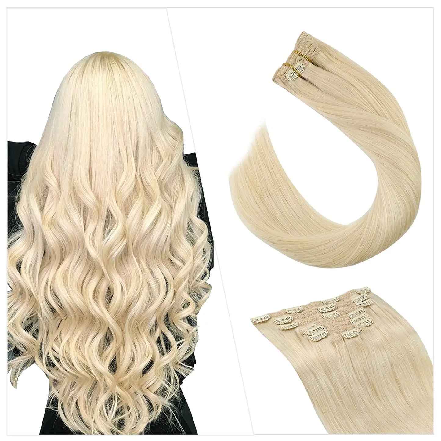 Ugeat Clip In Human Hair Extensions Blonde Color Seamless Invisible Full Head Balayage Soft Remy Hair Extensions For Salon