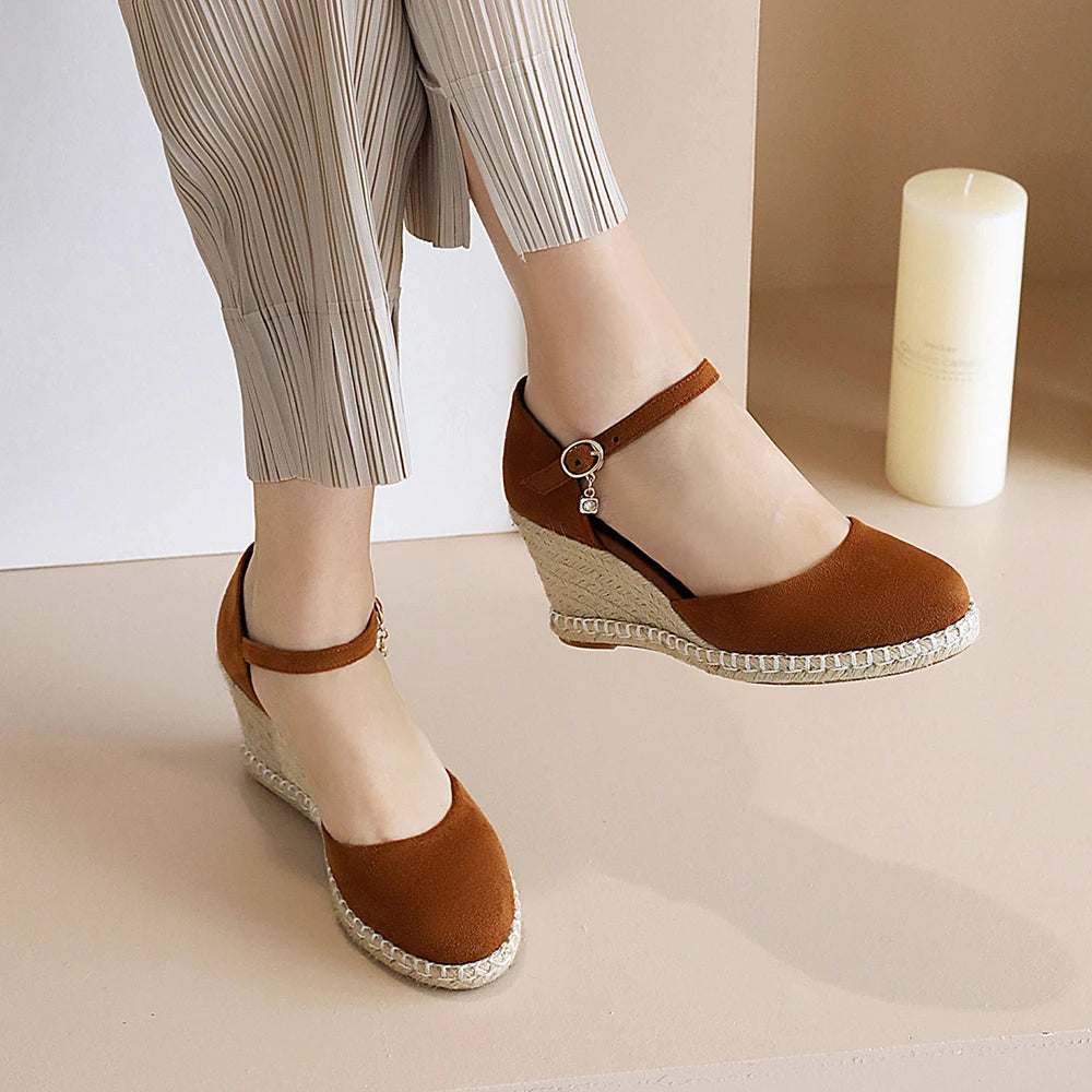 Spring New Women Espadrilles Leisure Wedges High Heels Lady Pumps Foothold Shoes Heel Slip On Round Toe for Femme Chaussures