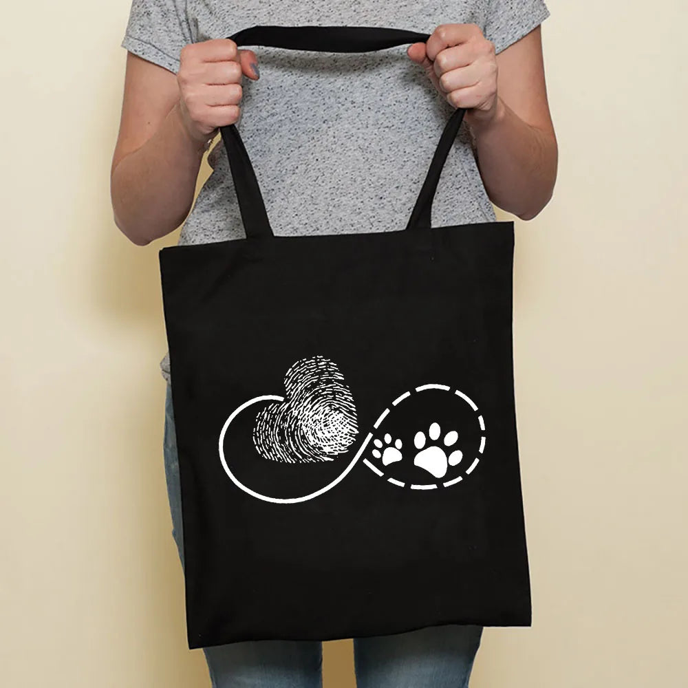 Cute Dog Harajuku Fashion Shopping Black Bags Canvas Tote Bag Bulldog Mom Dachshund Reusable Cloth Bag Handbag Shoulder Bags