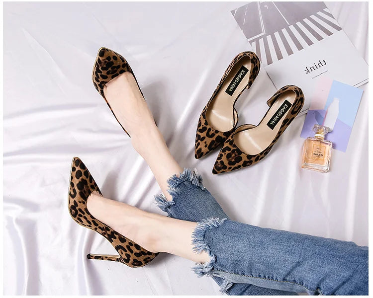 Autumn Sexy Leopard Print Women's Shoes High Heels 6-10CM Elegant Office High Heels Women's Sandals Pointed Luxury Single Shoes