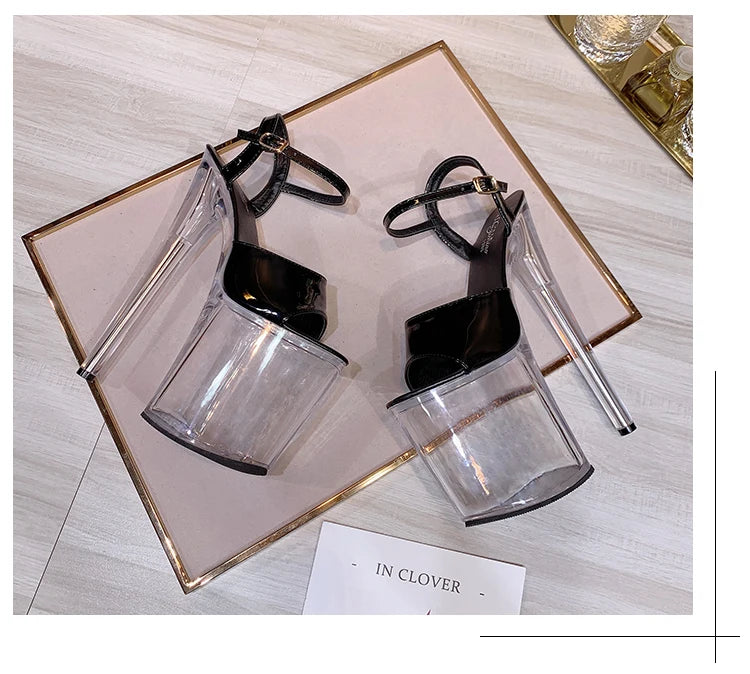 Summer Sandalias Mujer 2024 Sandales Sexy 20cm High Heels Patent Leather Crystal Stripper Platform Heels Women Shoes
