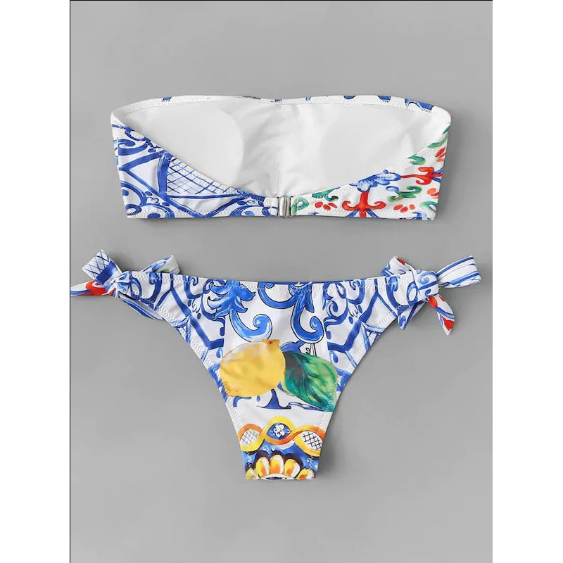 Sexy Digital Print Ethnic Style Tube Top Bikini European And American Swimwear Ladies Swimwear Beachwear New