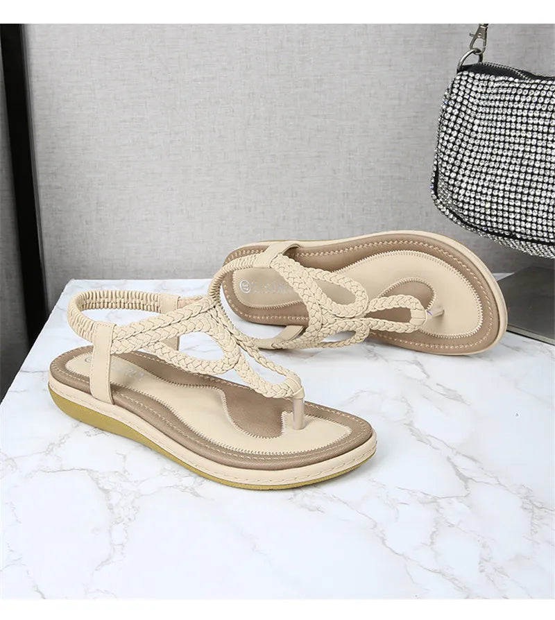 BEYARNE Women Sandals Flip Flops Summer Flat Shoes Woman Bohemian Sandals Ladies Vacation Beach Sandales Femme