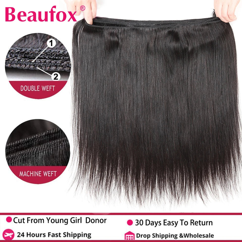 Beaufox Straight Human Hair Bundles Malaysian Straight Hair Bundles Deal Human Hair 1/3/4 Bundles Human Hair Straight 8"-30"