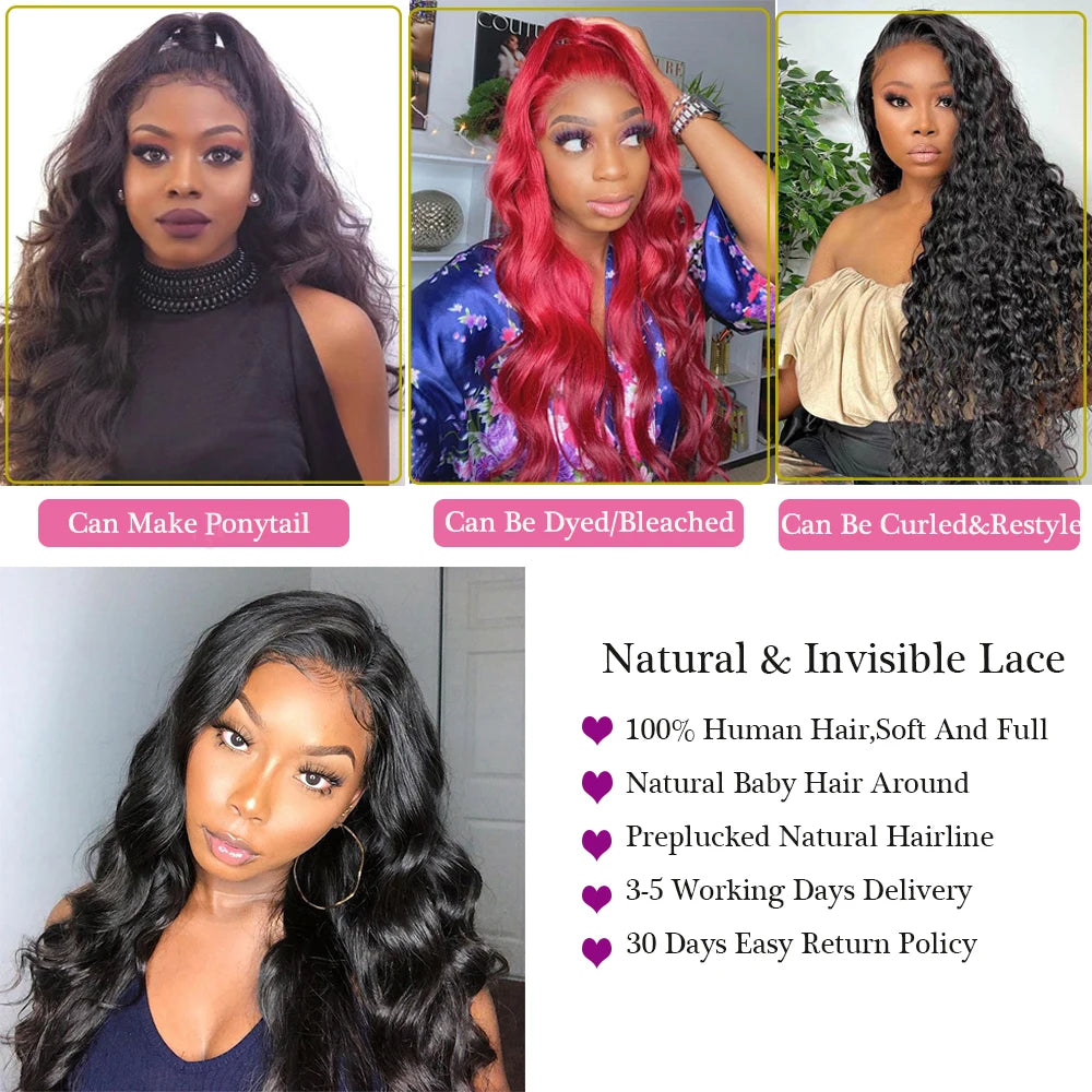 Body Wave Human Hair wigs 13x6/4 Transparent Lace Front Wigs HD Lace Frontal Wigs Body Wave 30 inches 4x4 Human Hair Lace Wigs
