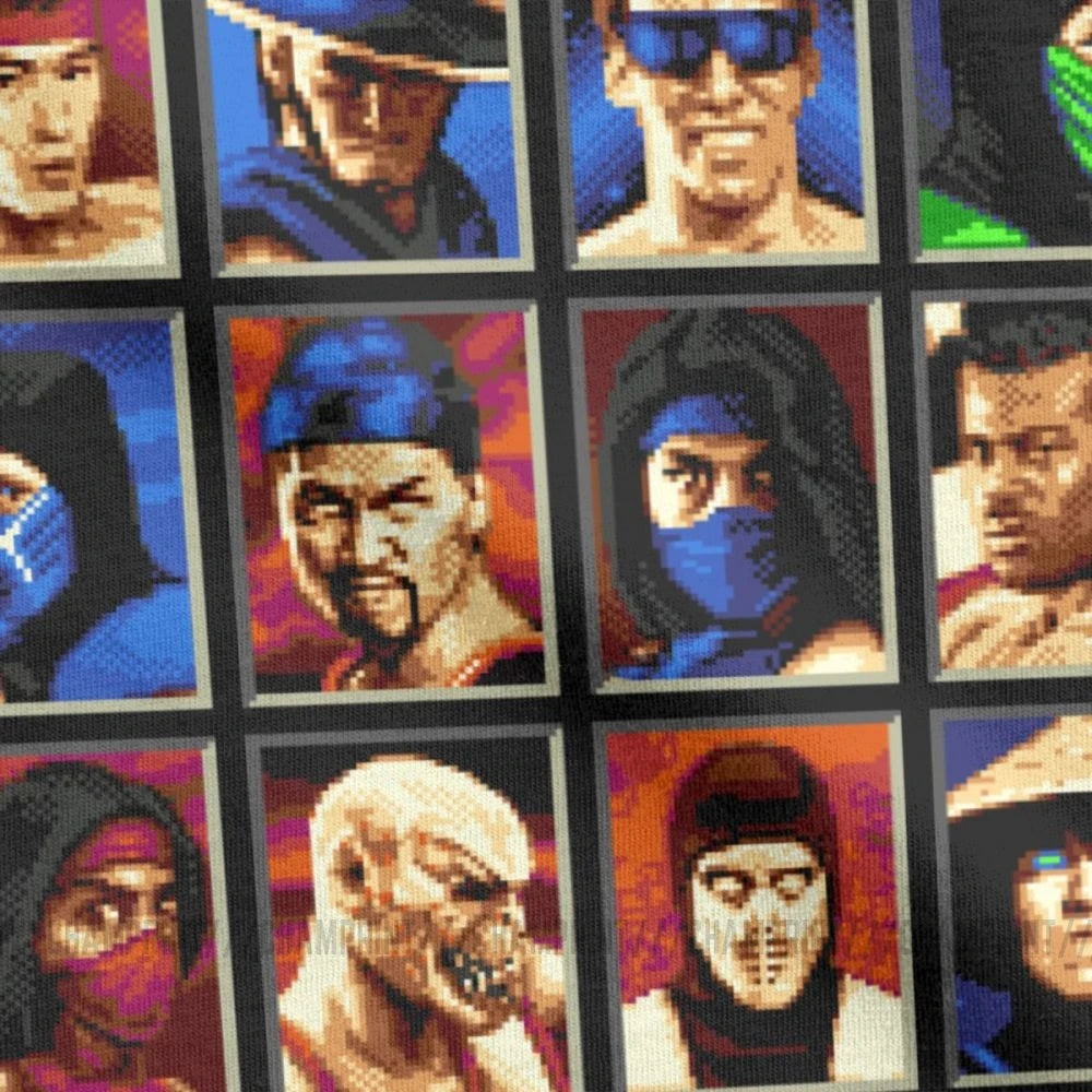 Vintage Mortal Kombat II Tees Genesis Character Select 16 Bit T Shirt Retro Gamer Collage T-Shirts Men Cotton Party Clothing