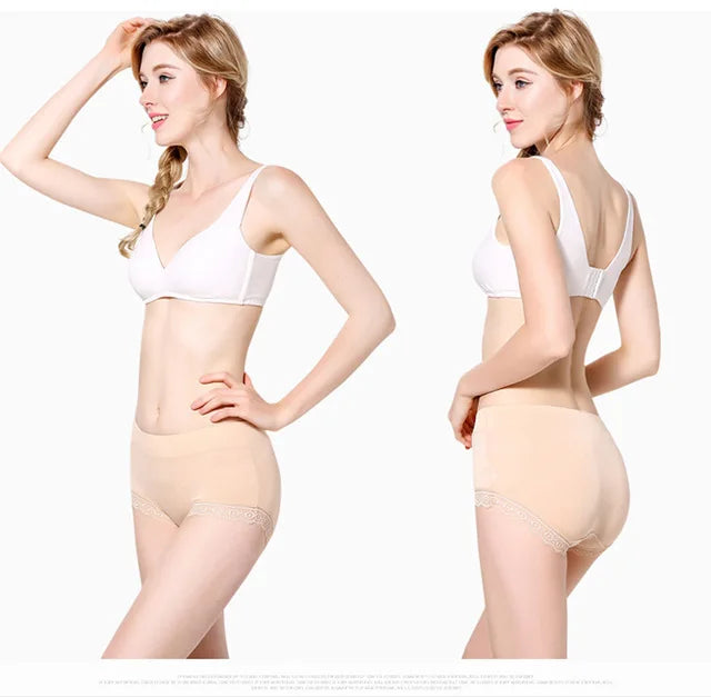 Women's Cotton Underwear Sexy Lace Panties Plus Size Fashion Solid Color  Briefs High Waist Seamless Underpants Female Lingerie