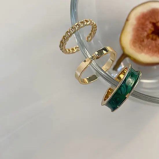 3pcs/set Bohemian White Enamel Round Metal Ring Sets Geometric Twist Open Adjustable Rings Sets for Women Girl Wedding Jewelry